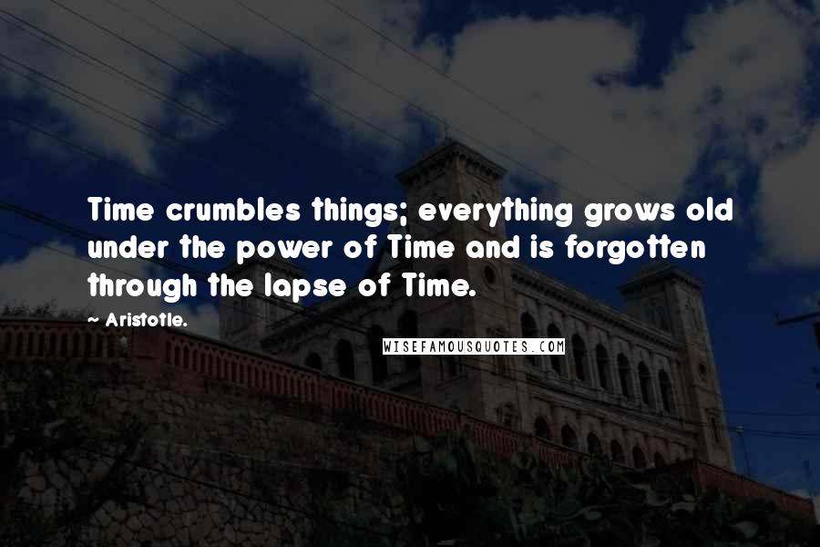 Aristotle. Quotes: Time crumbles things; everything grows old under the power of Time and is forgotten through the lapse of Time.