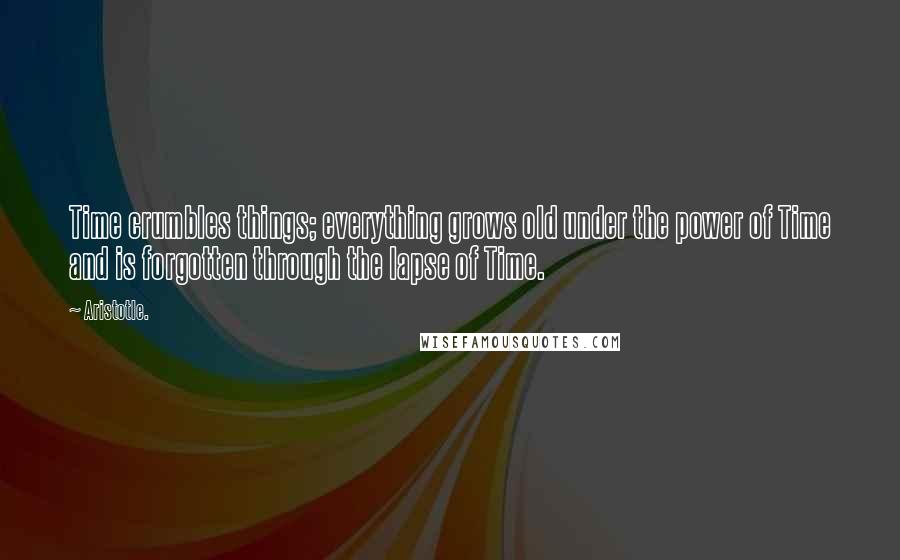 Aristotle. Quotes: Time crumbles things; everything grows old under the power of Time and is forgotten through the lapse of Time.