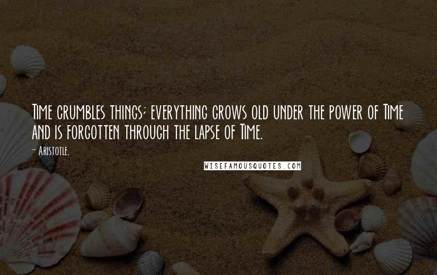 Aristotle. Quotes: Time crumbles things; everything grows old under the power of Time and is forgotten through the lapse of Time.