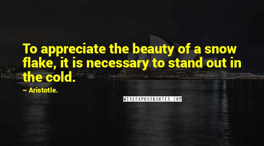Aristotle. Quotes: To appreciate the beauty of a snow flake, it is necessary to stand out in the cold.