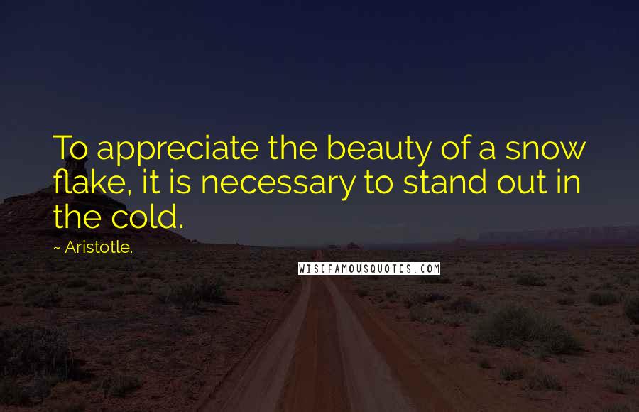 Aristotle. Quotes: To appreciate the beauty of a snow flake, it is necessary to stand out in the cold.