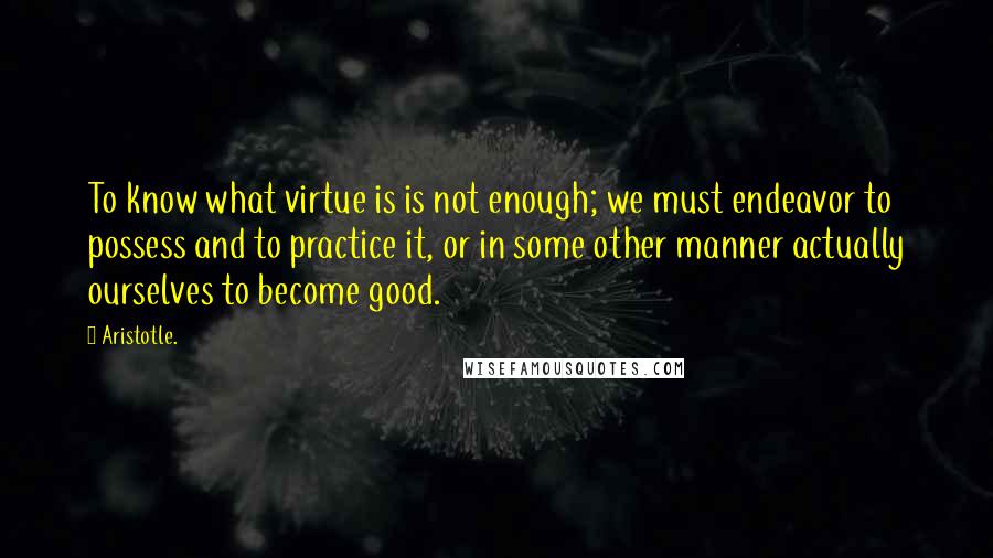 Aristotle. Quotes: To know what virtue is is not enough; we must endeavor to possess and to practice it, or in some other manner actually ourselves to become good.