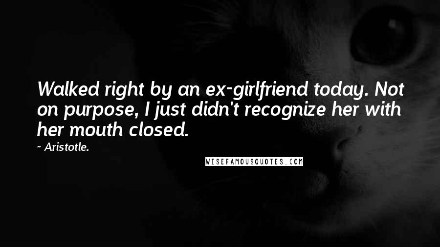 Aristotle. Quotes: Walked right by an ex-girlfriend today. Not on purpose, I just didn't recognize her with her mouth closed.