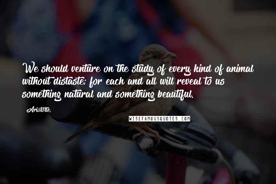 Aristotle. Quotes: We should venture on the study of every kind of animal without distaste; for each and all will reveal to us something natural and something beautiful.