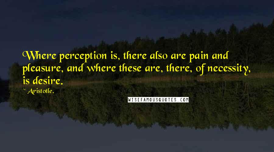 Aristotle. Quotes: Where perception is, there also are pain and pleasure, and where these are, there, of necessity, is desire.