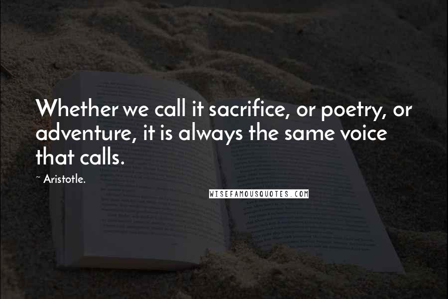 Aristotle. Quotes: Whether we call it sacrifice, or poetry, or adventure, it is always the same voice that calls.