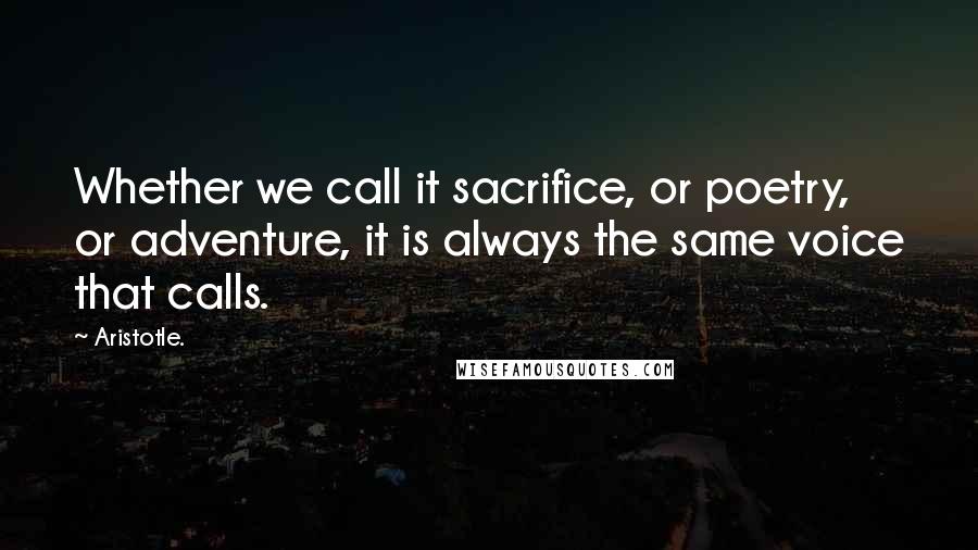 Aristotle. Quotes: Whether we call it sacrifice, or poetry, or adventure, it is always the same voice that calls.