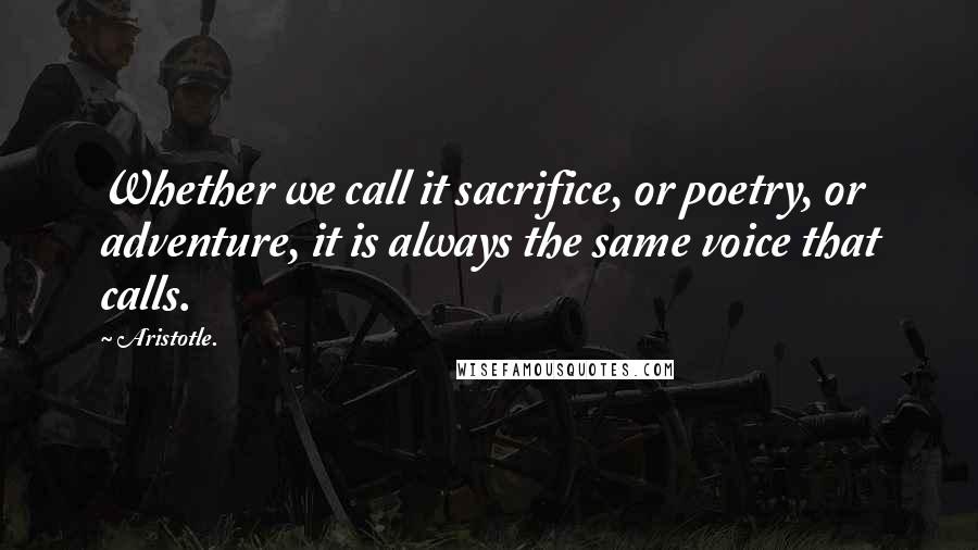 Aristotle. Quotes: Whether we call it sacrifice, or poetry, or adventure, it is always the same voice that calls.