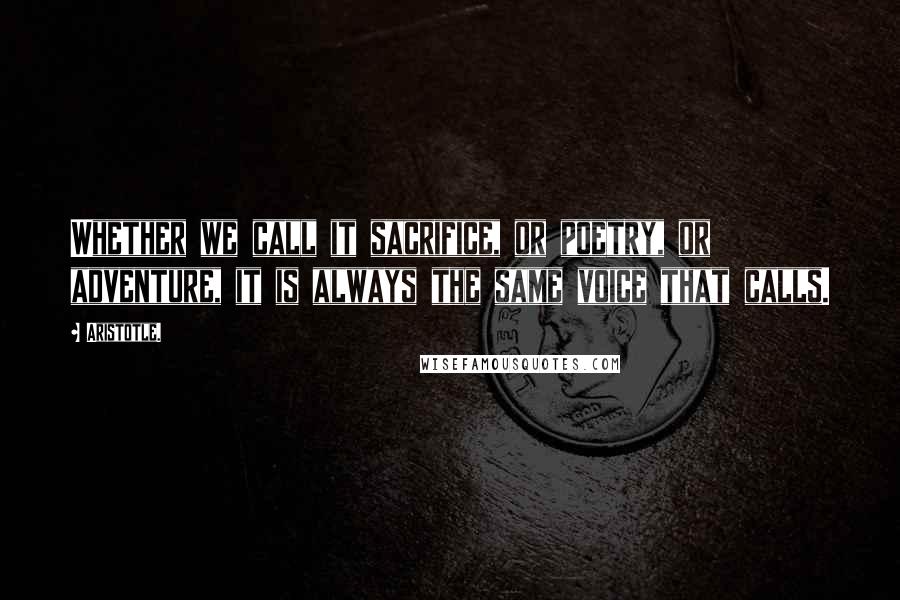 Aristotle. Quotes: Whether we call it sacrifice, or poetry, or adventure, it is always the same voice that calls.