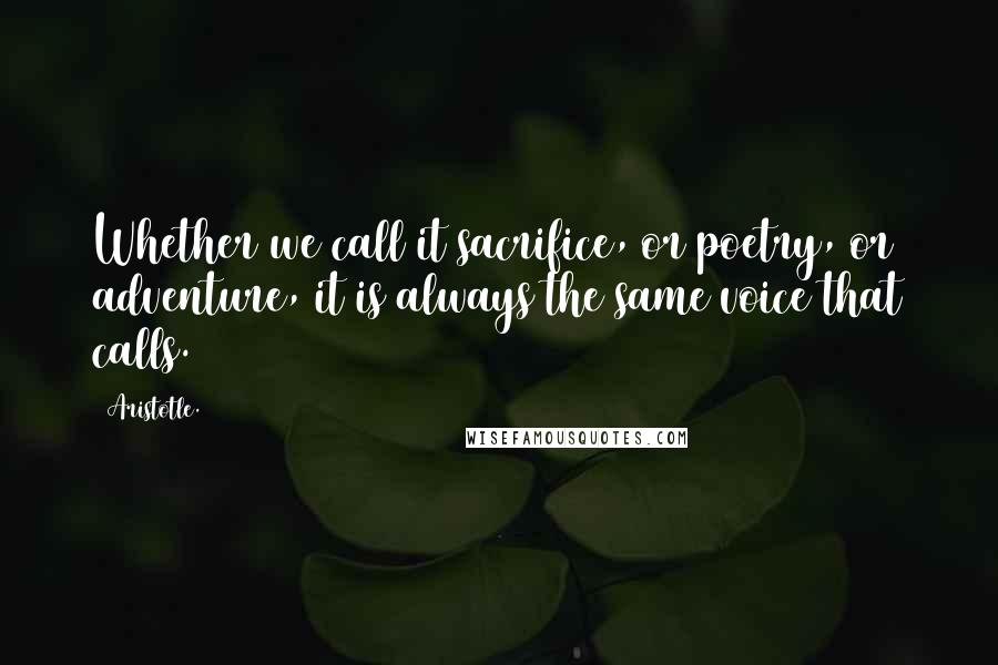 Aristotle. Quotes: Whether we call it sacrifice, or poetry, or adventure, it is always the same voice that calls.