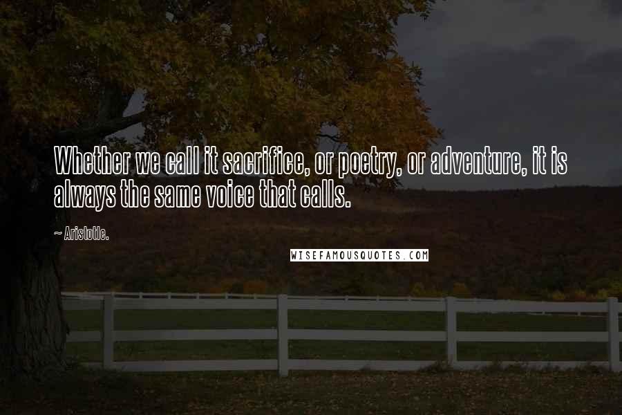 Aristotle. Quotes: Whether we call it sacrifice, or poetry, or adventure, it is always the same voice that calls.