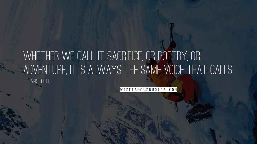 Aristotle. Quotes: Whether we call it sacrifice, or poetry, or adventure, it is always the same voice that calls.
