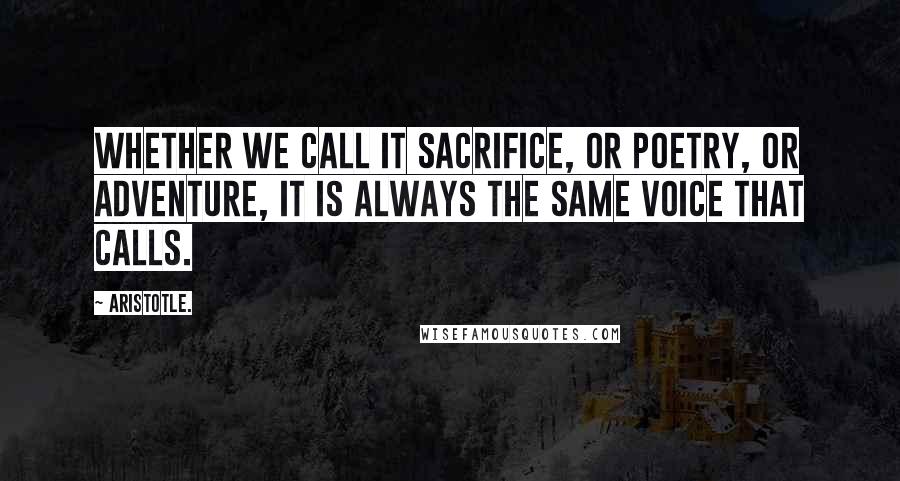 Aristotle. Quotes: Whether we call it sacrifice, or poetry, or adventure, it is always the same voice that calls.