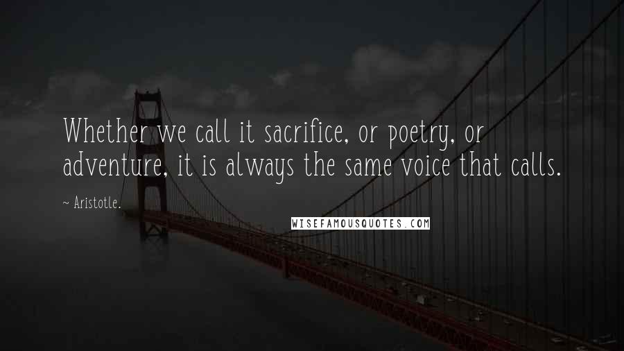 Aristotle. Quotes: Whether we call it sacrifice, or poetry, or adventure, it is always the same voice that calls.