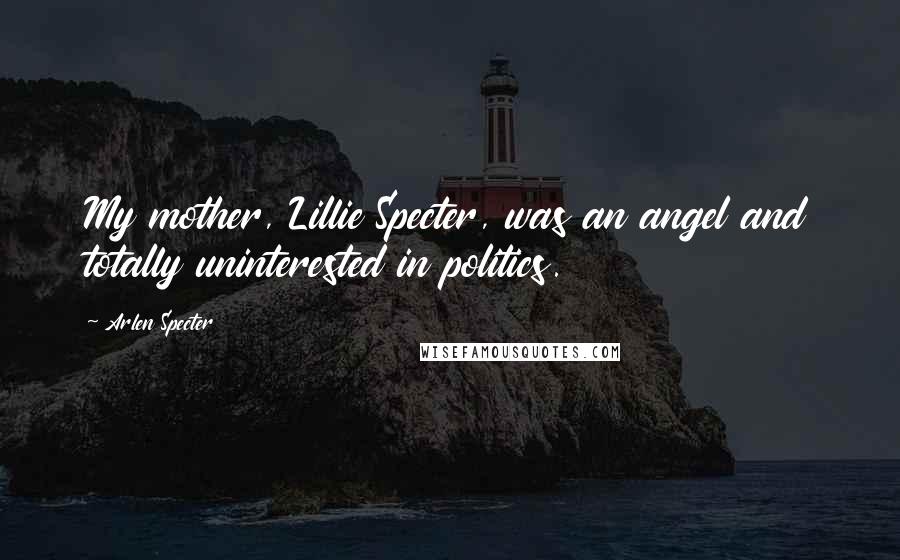 Arlen Specter Quotes: My mother, Lillie Specter, was an angel and totally uninterested in politics.