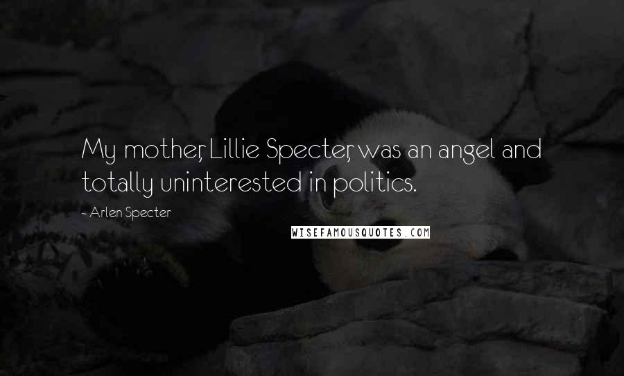 Arlen Specter Quotes: My mother, Lillie Specter, was an angel and totally uninterested in politics.