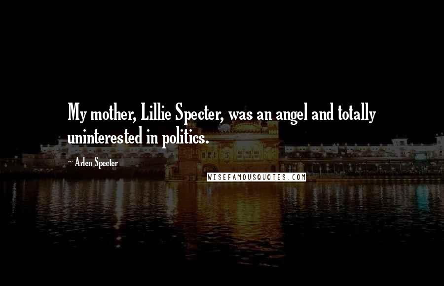 Arlen Specter Quotes: My mother, Lillie Specter, was an angel and totally uninterested in politics.