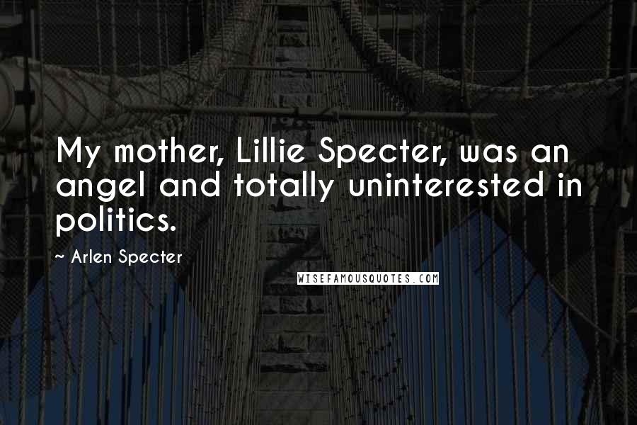 Arlen Specter Quotes: My mother, Lillie Specter, was an angel and totally uninterested in politics.