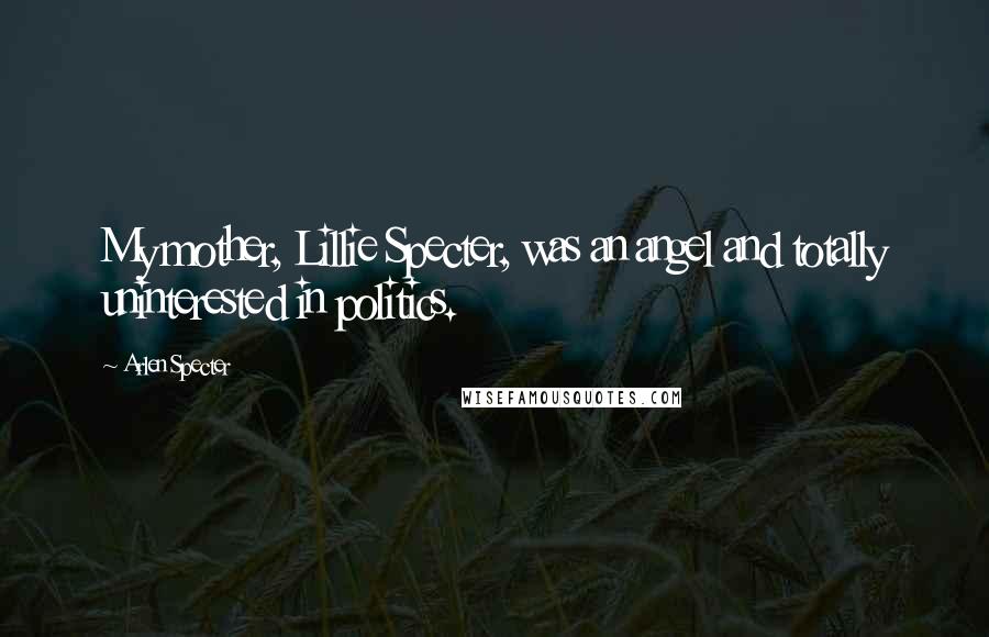 Arlen Specter Quotes: My mother, Lillie Specter, was an angel and totally uninterested in politics.