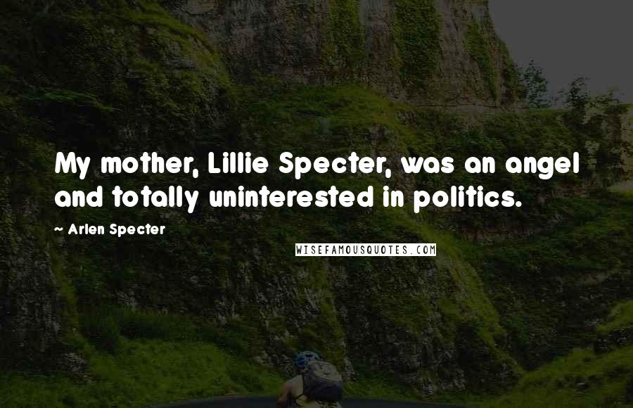 Arlen Specter Quotes: My mother, Lillie Specter, was an angel and totally uninterested in politics.