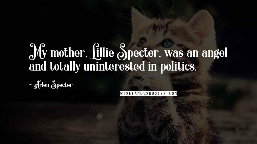 Arlen Specter Quotes: My mother, Lillie Specter, was an angel and totally uninterested in politics.