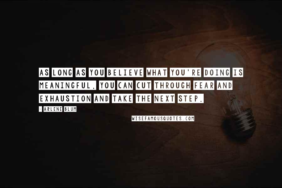 Arlene Blum Quotes: As long as you believe what you're doing is meaningful, you can cut through fear and exhaustion and take the next step.