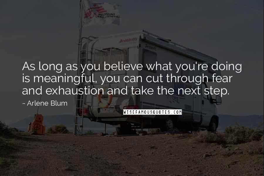 Arlene Blum Quotes: As long as you believe what you're doing is meaningful, you can cut through fear and exhaustion and take the next step.