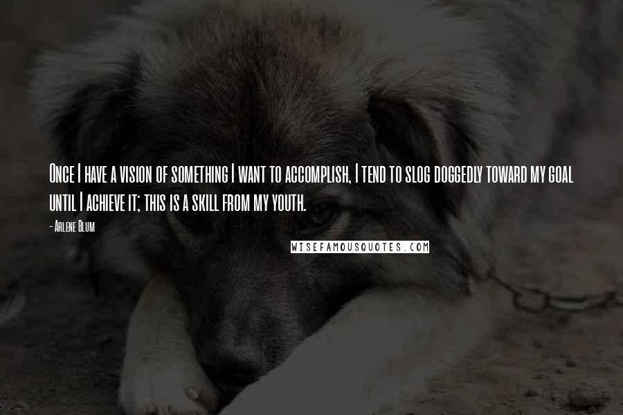 Arlene Blum Quotes: Once I have a vision of something I want to accomplish, I tend to slog doggedly toward my goal until I achieve it; this is a skill from my youth.