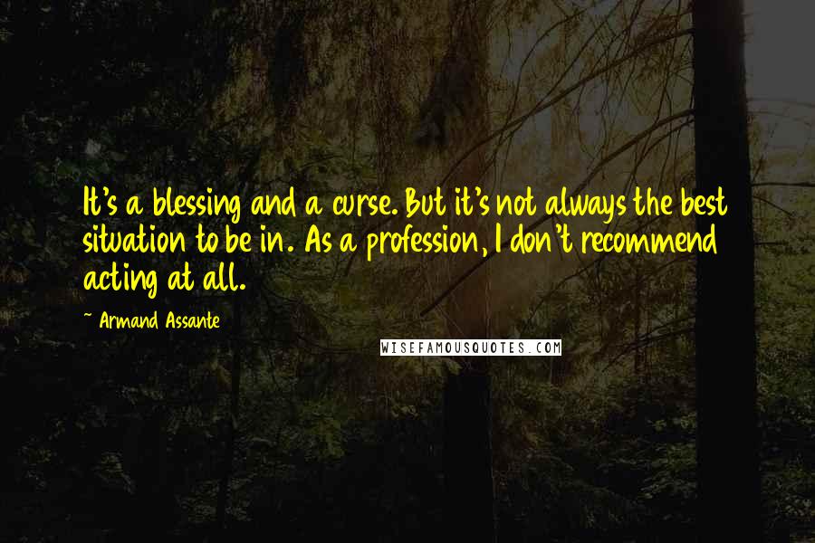 Armand Assante Quotes: It's a blessing and a curse. But it's not always the best situation to be in. As a profession, I don't recommend acting at all.