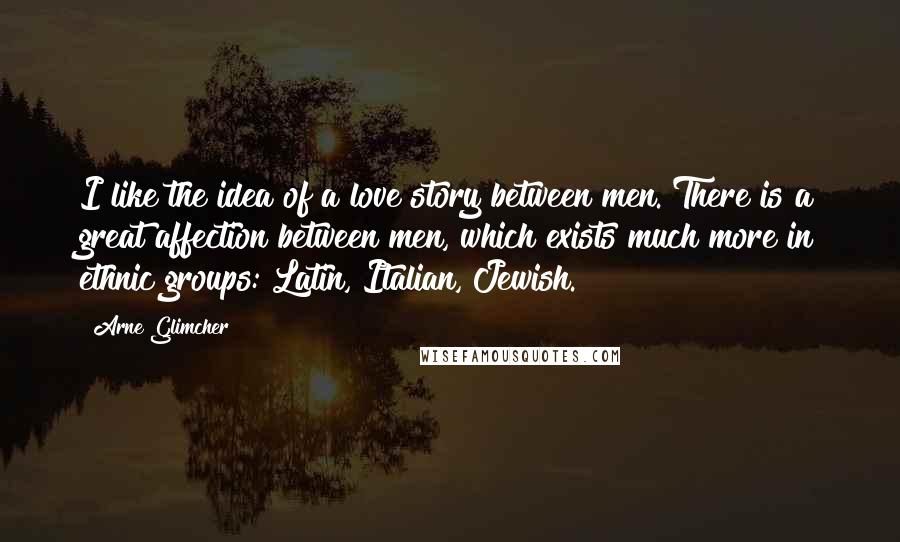 Arne Glimcher Quotes: I like the idea of a love story between men. There is a great affection between men, which exists much more in ethnic groups: Latin, Italian, Jewish.