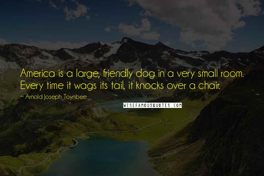 Arnold Joseph Toynbee Quotes: America is a large, friendly dog in a very small room. Every time it wags its tail, it knocks over a chair.