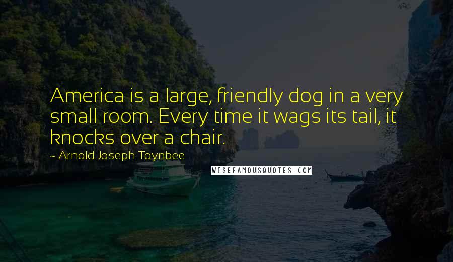Arnold Joseph Toynbee Quotes: America is a large, friendly dog in a very small room. Every time it wags its tail, it knocks over a chair.