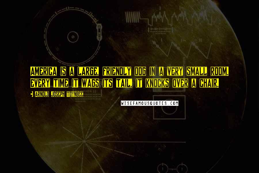 Arnold Joseph Toynbee Quotes: America is a large, friendly dog in a very small room. Every time it wags its tail, it knocks over a chair.