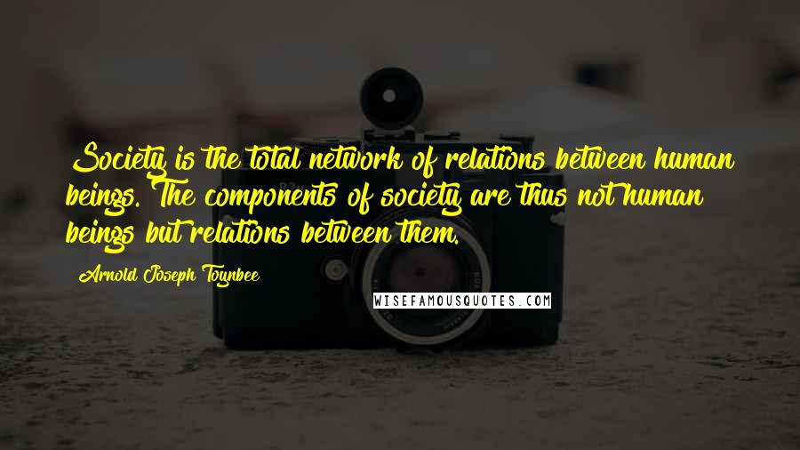 Arnold Joseph Toynbee Quotes: Society is the total network of relations between human beings. The components of society are thus not human beings but relations between them.