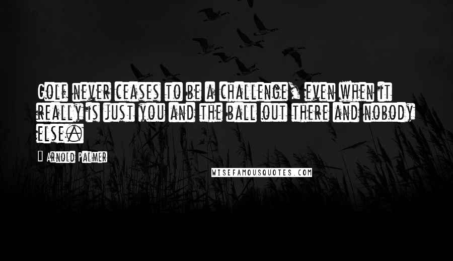 Arnold Palmer Quotes: Golf never ceases to be a challenge, even when it really is just you and the ball out there and nobody else.