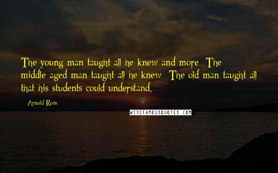 Arnold Ross Quotes: The young man taught all he knew and more; The middle-aged man taught all he knew; The old man taught all that his students could understand.