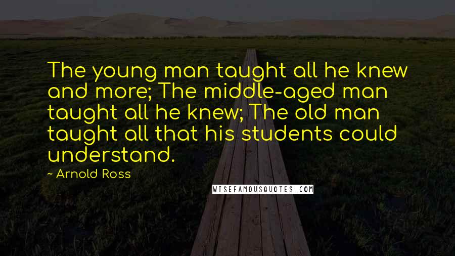 Arnold Ross Quotes: The young man taught all he knew and more; The middle-aged man taught all he knew; The old man taught all that his students could understand.
