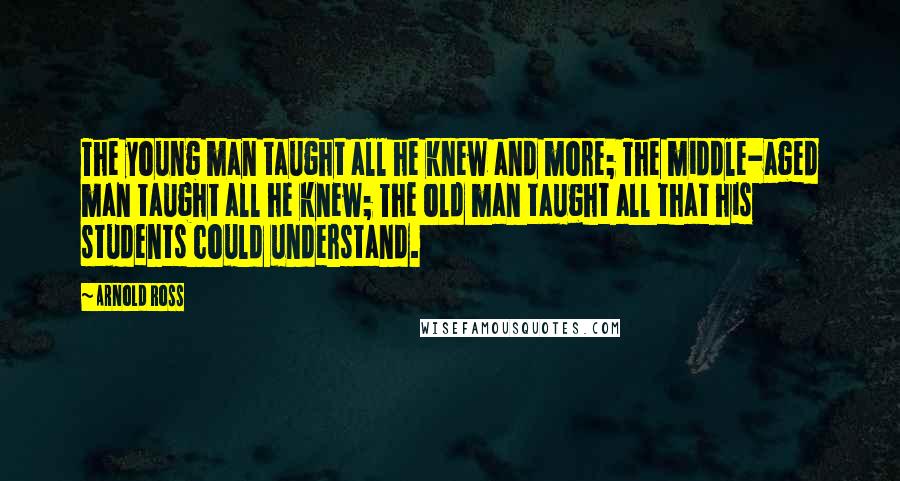 Arnold Ross Quotes: The young man taught all he knew and more; The middle-aged man taught all he knew; The old man taught all that his students could understand.