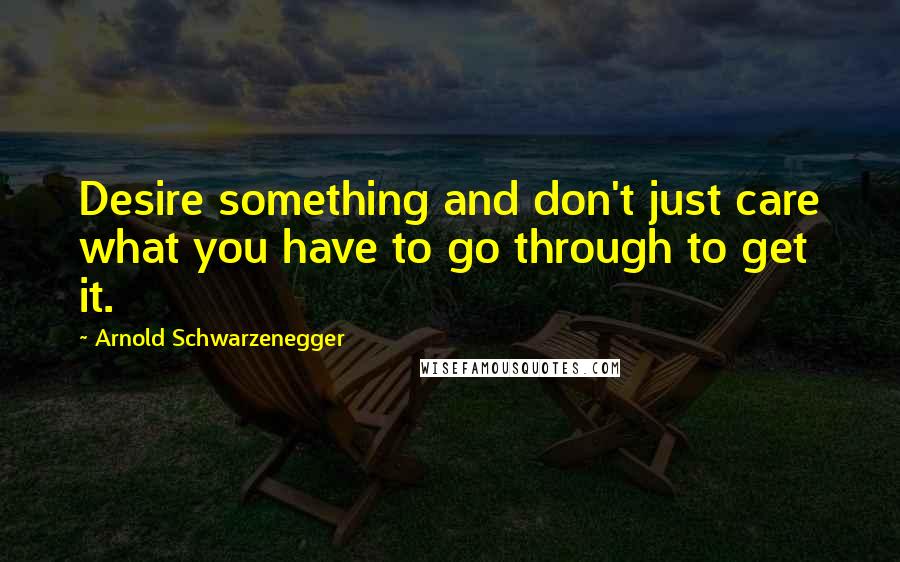 Arnold Schwarzenegger Quotes: Desire something and don't just care what you have to go through to get it.