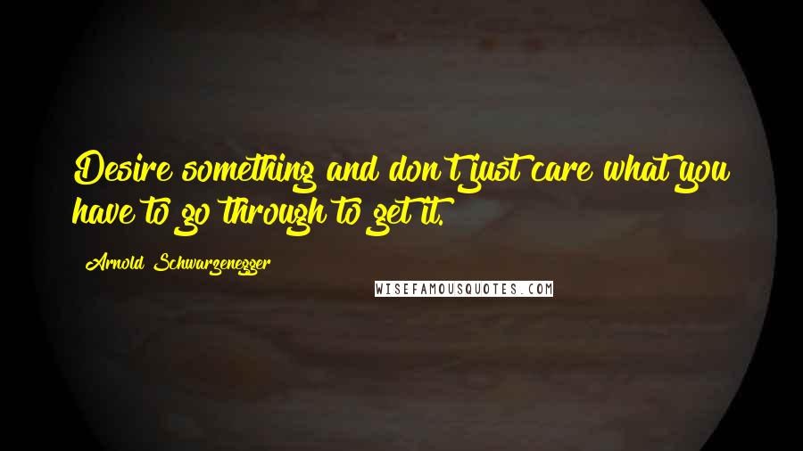 Arnold Schwarzenegger Quotes: Desire something and don't just care what you have to go through to get it.