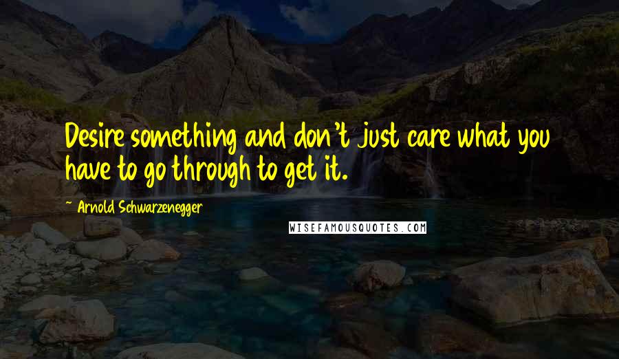 Arnold Schwarzenegger Quotes: Desire something and don't just care what you have to go through to get it.