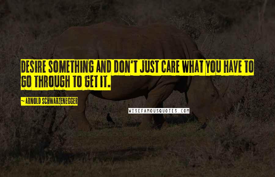 Arnold Schwarzenegger Quotes: Desire something and don't just care what you have to go through to get it.