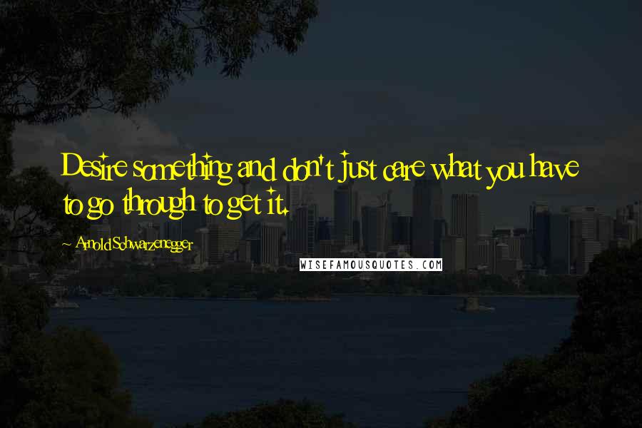 Arnold Schwarzenegger Quotes: Desire something and don't just care what you have to go through to get it.