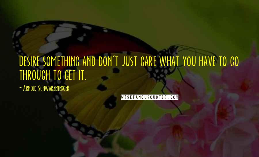 Arnold Schwarzenegger Quotes: Desire something and don't just care what you have to go through to get it.