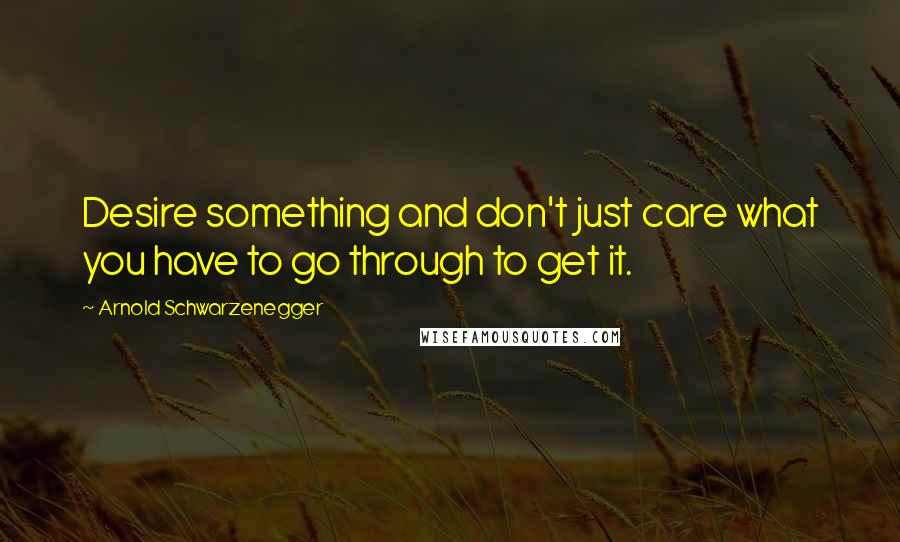 Arnold Schwarzenegger Quotes: Desire something and don't just care what you have to go through to get it.