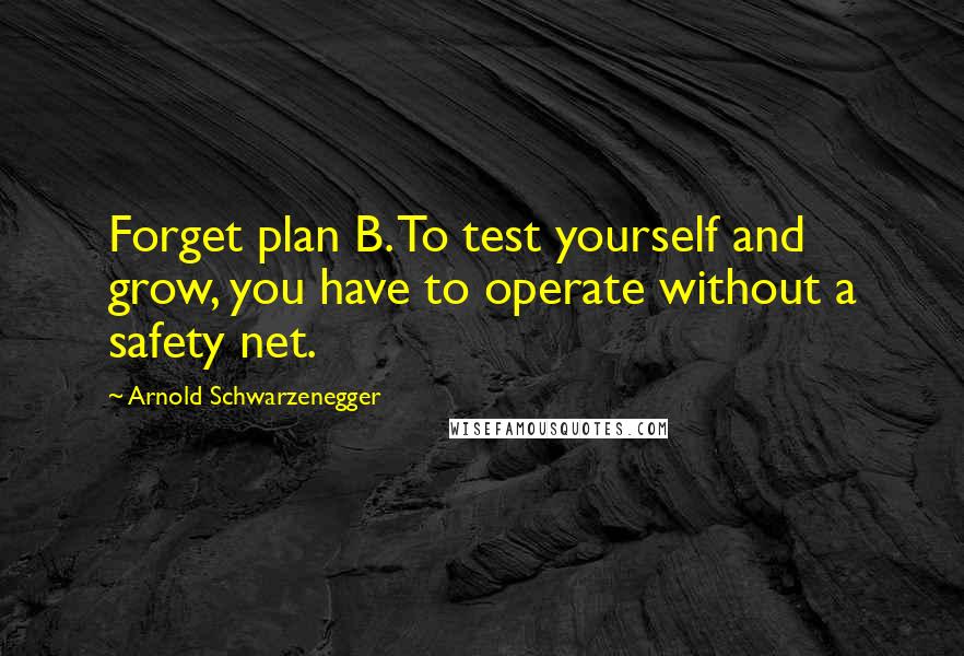 Arnold Schwarzenegger Quotes: Forget plan B. To test yourself and grow, you have to operate without a safety net.
