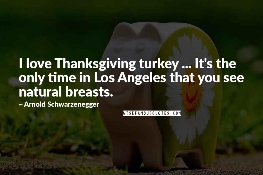 Arnold Schwarzenegger Quotes: I love Thanksgiving turkey ... It's the only time in Los Angeles that you see natural breasts.