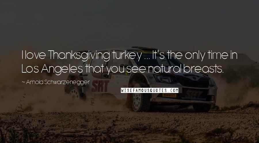 Arnold Schwarzenegger Quotes: I love Thanksgiving turkey ... It's the only time in Los Angeles that you see natural breasts.