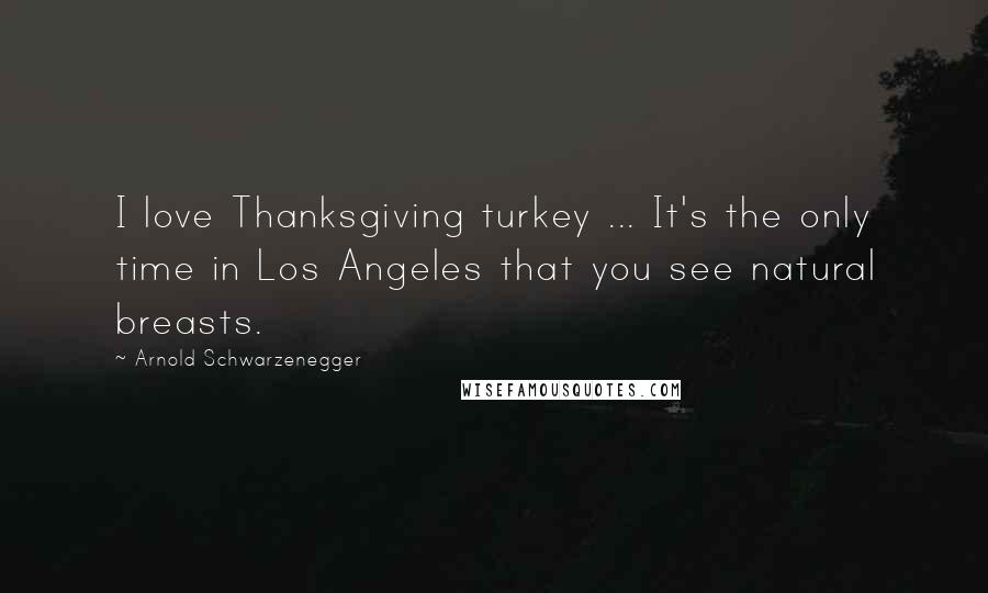Arnold Schwarzenegger Quotes: I love Thanksgiving turkey ... It's the only time in Los Angeles that you see natural breasts.