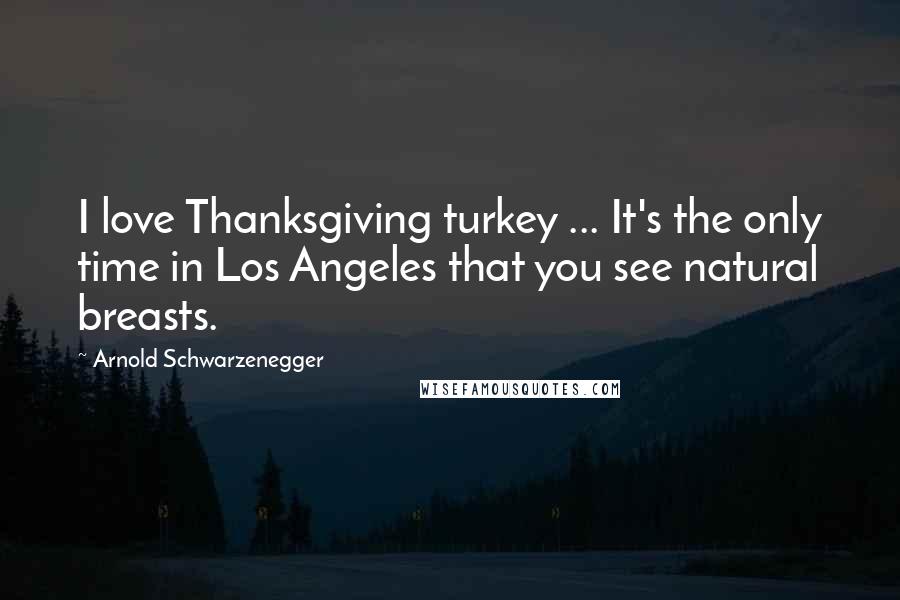Arnold Schwarzenegger Quotes: I love Thanksgiving turkey ... It's the only time in Los Angeles that you see natural breasts.